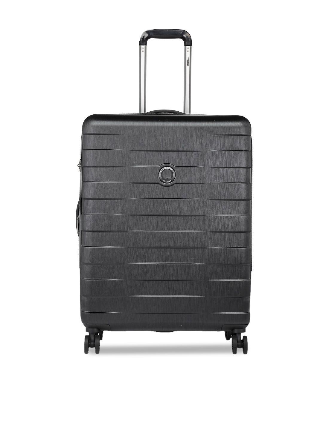 delsey unisex black textured hard-sided expandable quito medium trolley suitcase