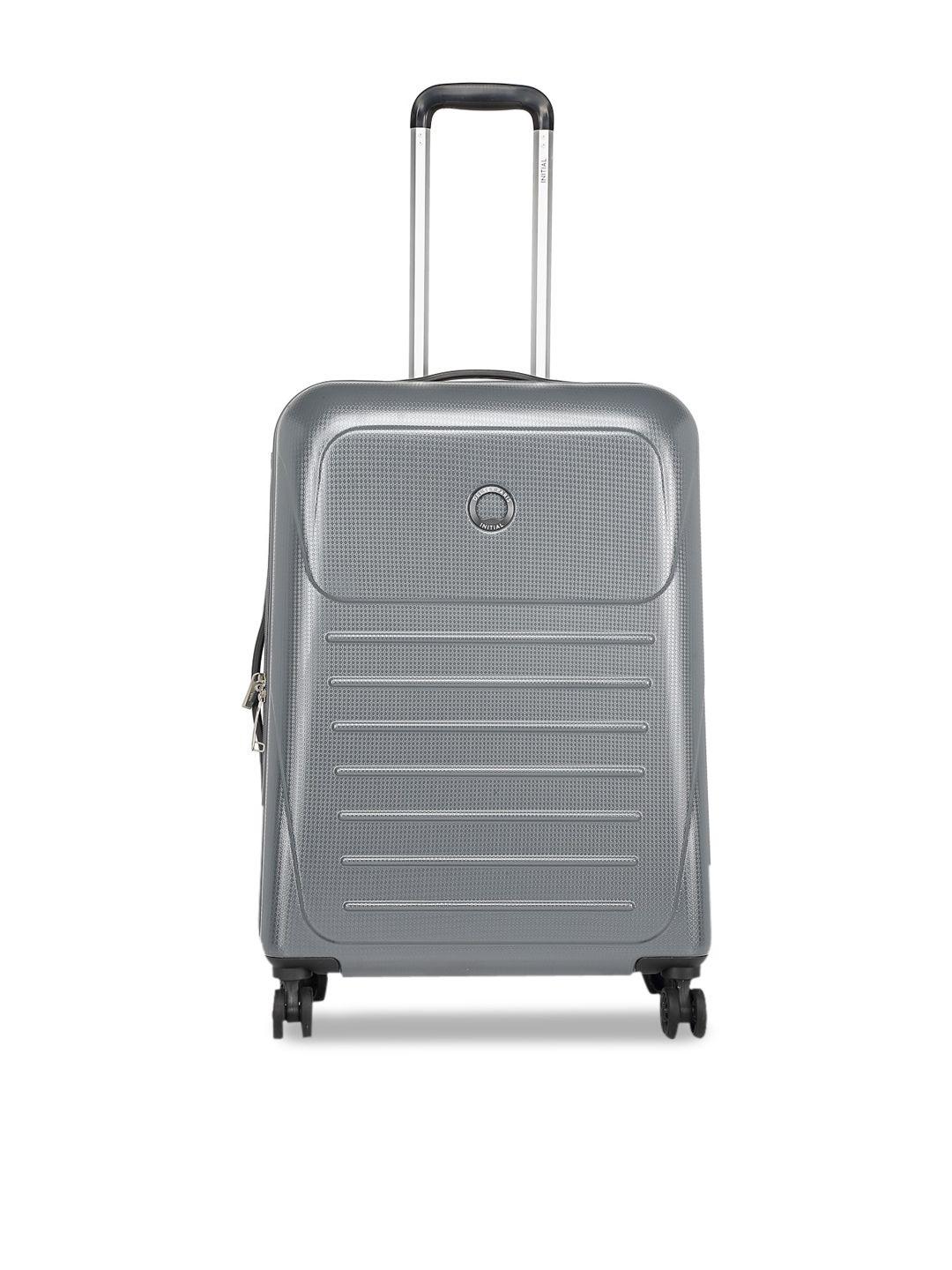 delsey unisex grey solid hard-sided expandable quito large trolley suitcase