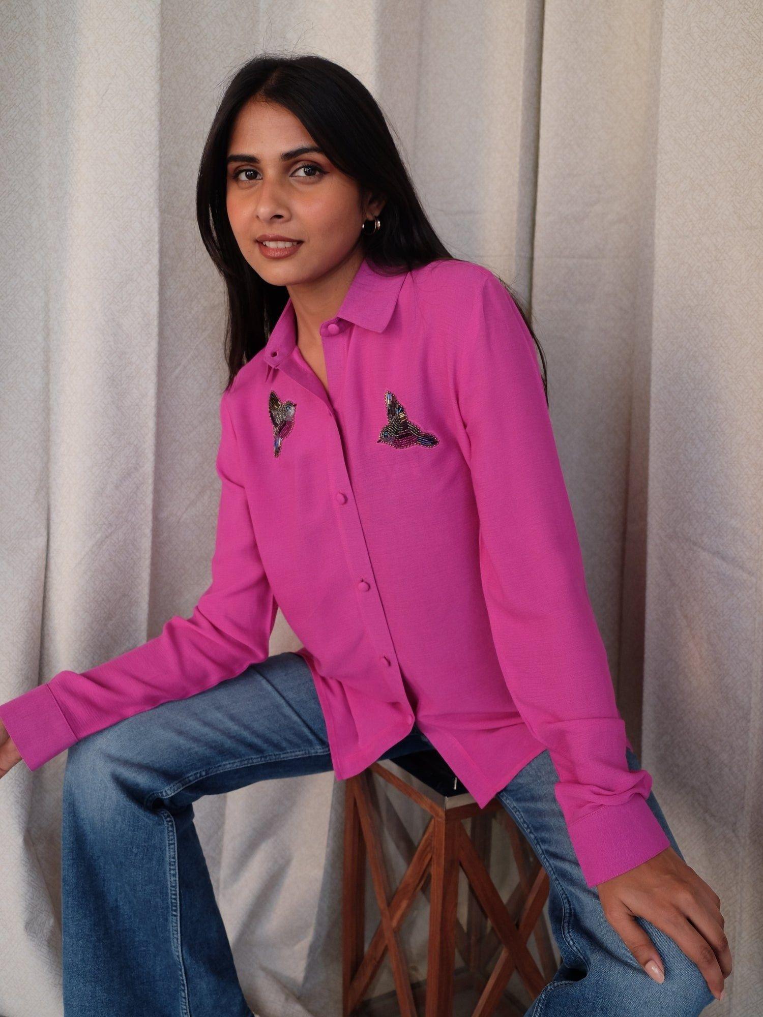 deluxe pink embroidery shirt