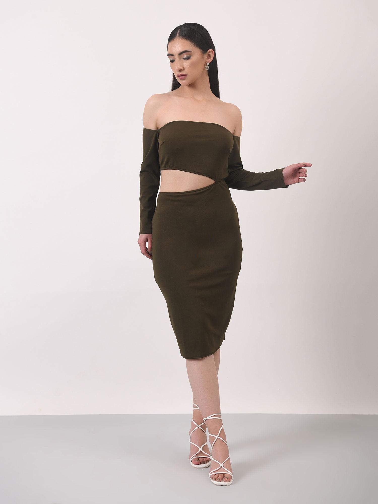 dem light olive cut-out dress