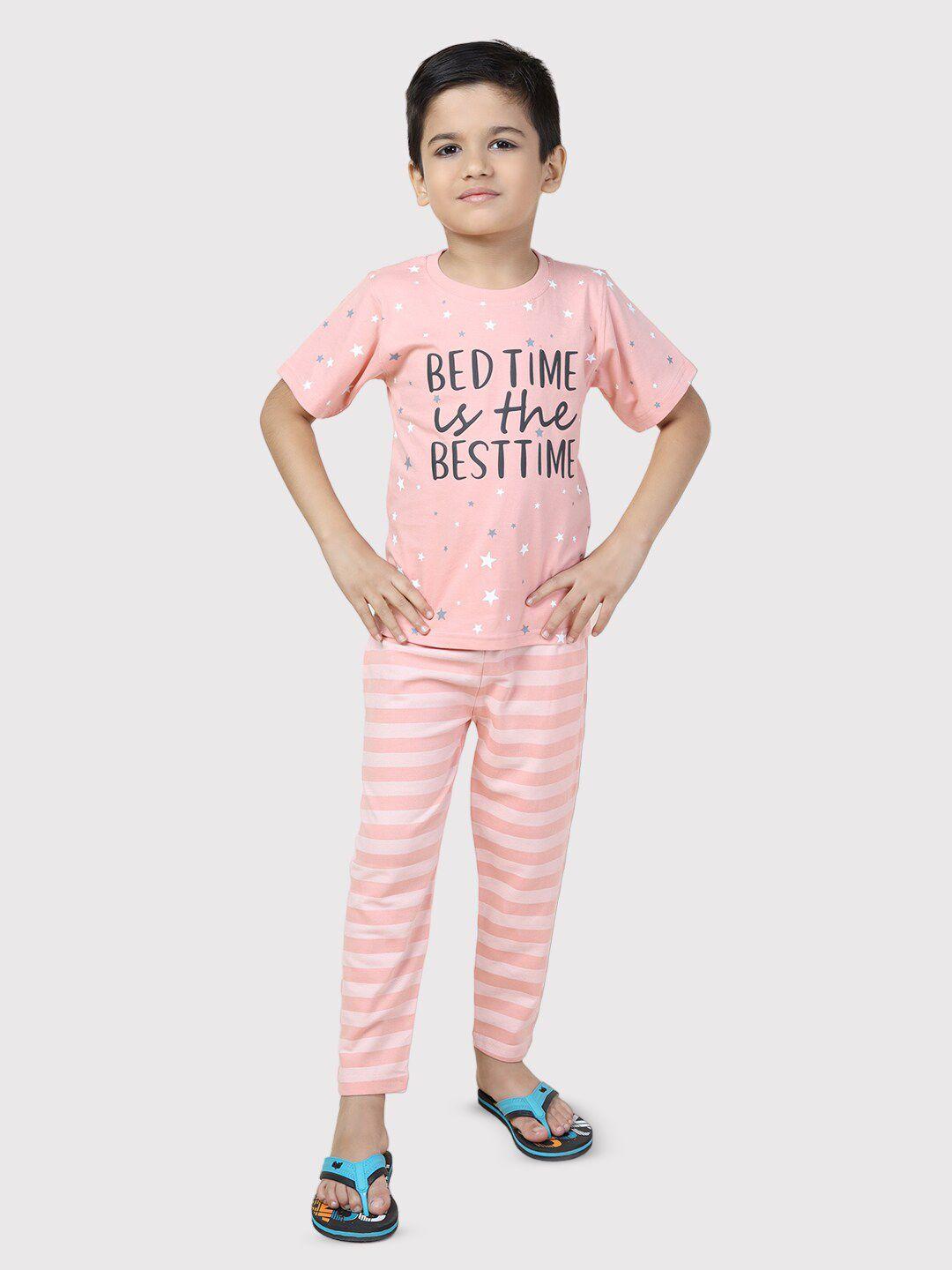 denikid boys typography printed pure cotton t-shirt with pyjamas