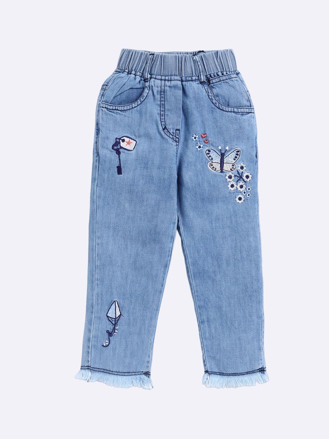 denikid unisex kids embrodered light fade pure cotton jeans