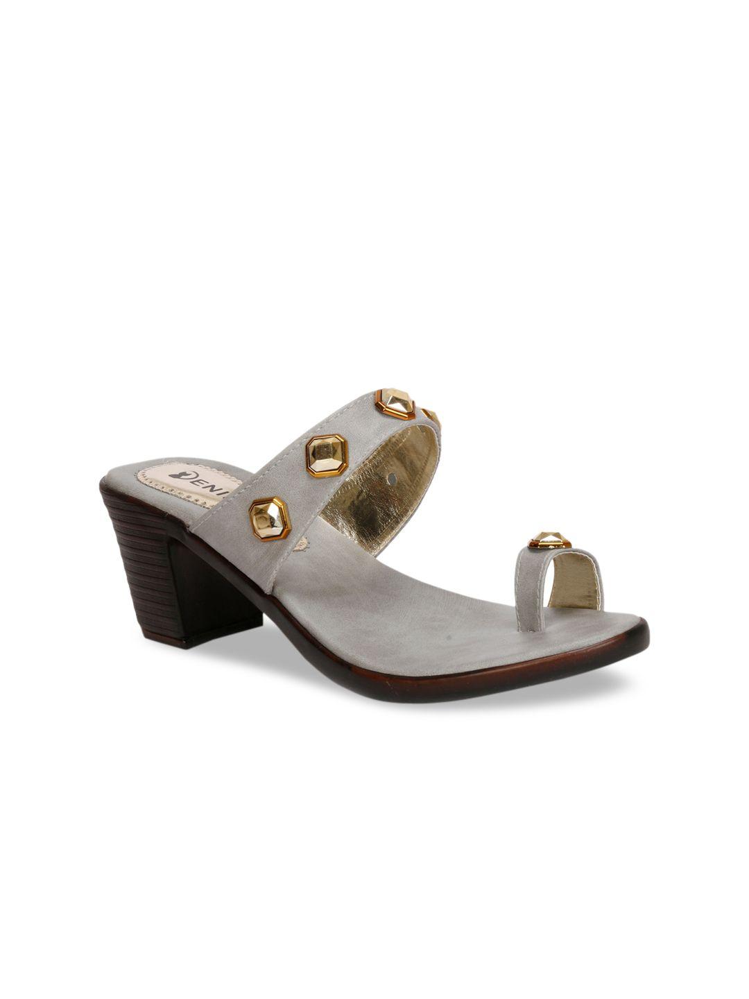 denill grey embellished block sandals