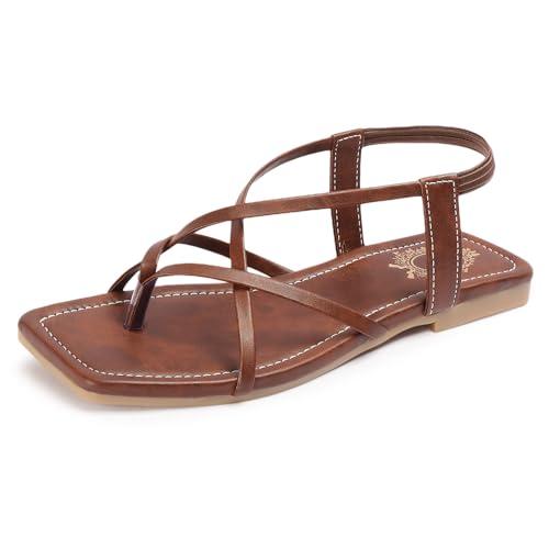 denill women and girls ankle wrap fashion sandal (brown) uk-3