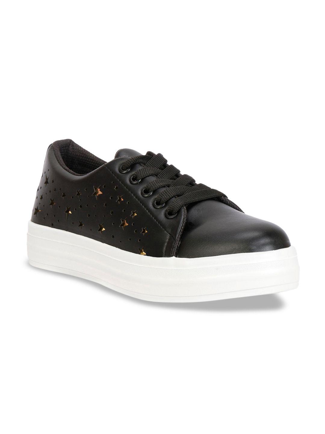 denill women black textured casual sneakers