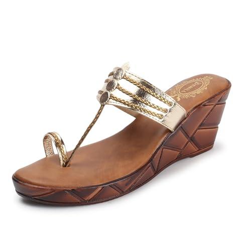 denill women ethnicwear wedge heel sandal (gold) uk-5