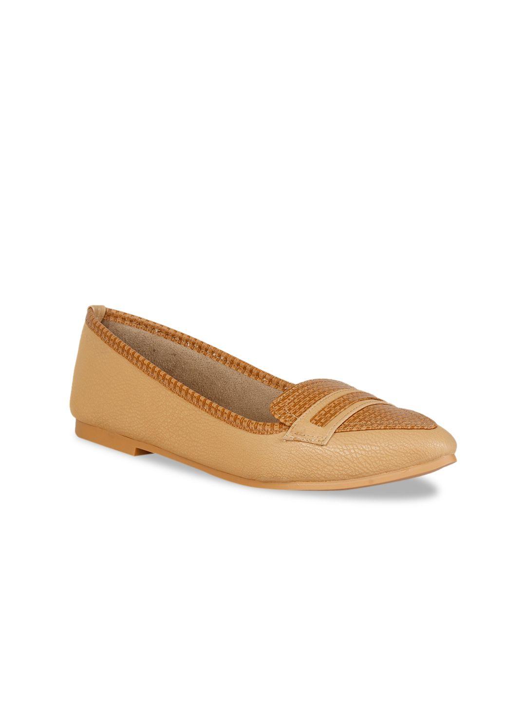 denill women tan pointed toe printed ballerinas flats