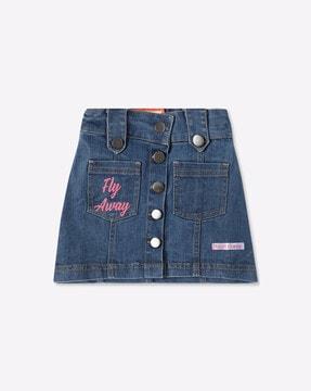 denim a-line skirt with patch pockets