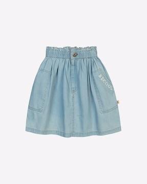 denim flared skirt with placement print
