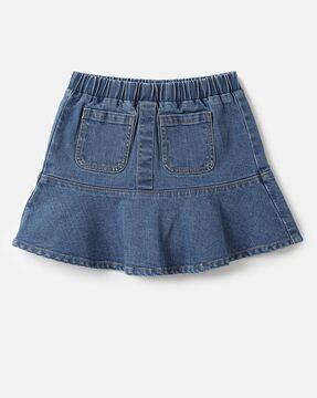 denim flounce skirt with patch pockets