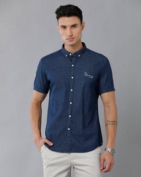 denim shirt with button-down collar
