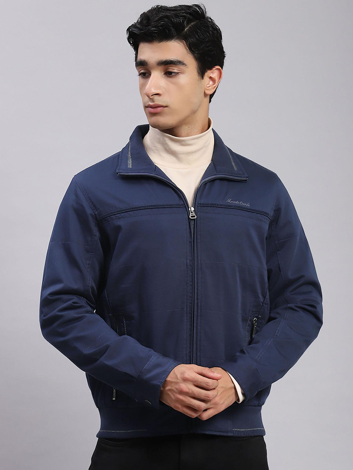 denim solid spread collar jacket