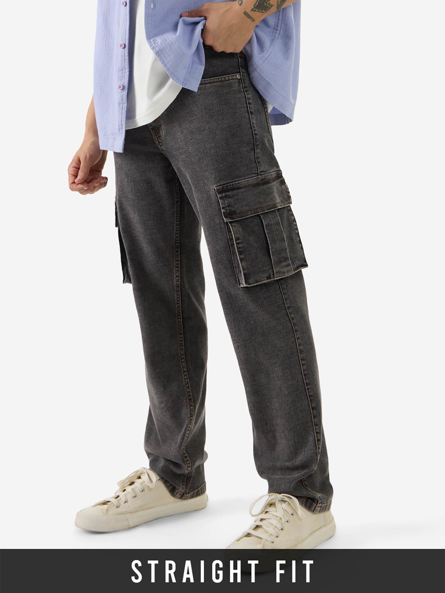 denim ash grey straight fit men cargo jeans