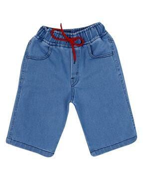 denim bermudas with drawstring waist