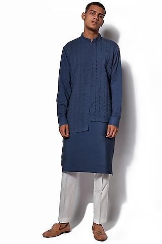 denim blue asymmetric kurta set