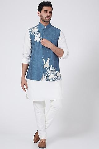 denim blue embroidered bundi jacket