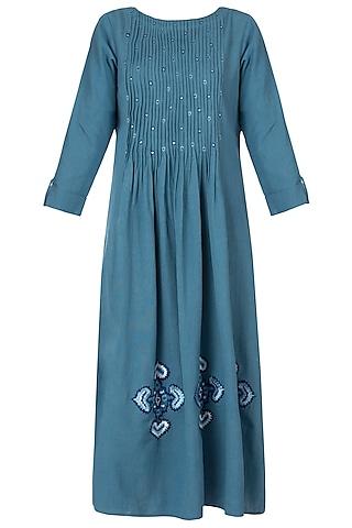 denim blue embroidered dress