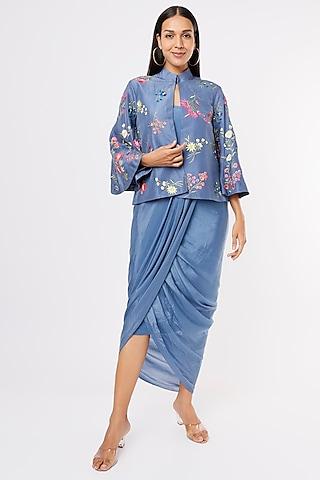denim blue embroidered dress