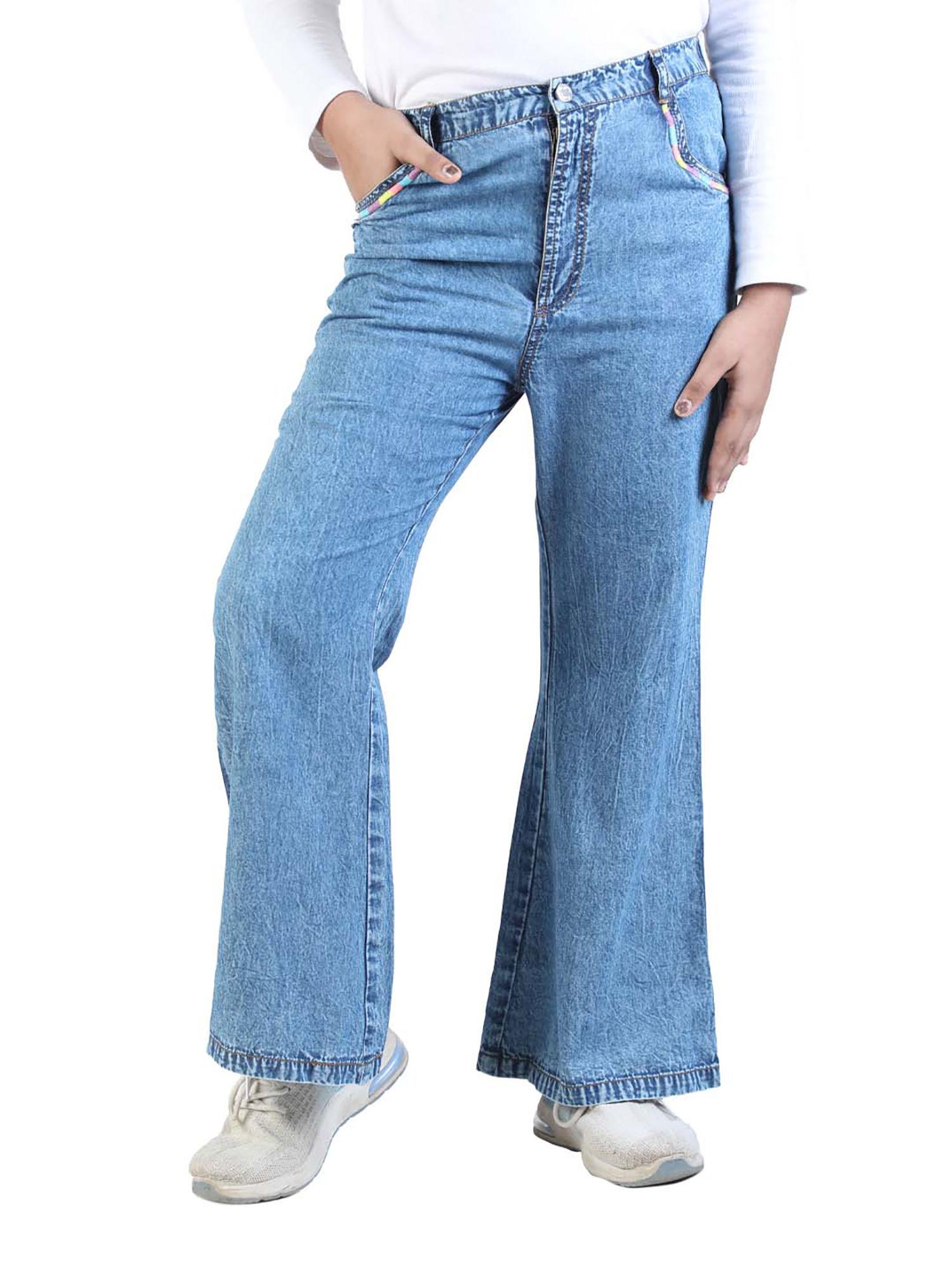 denim blue girls jeans with slit pocket
