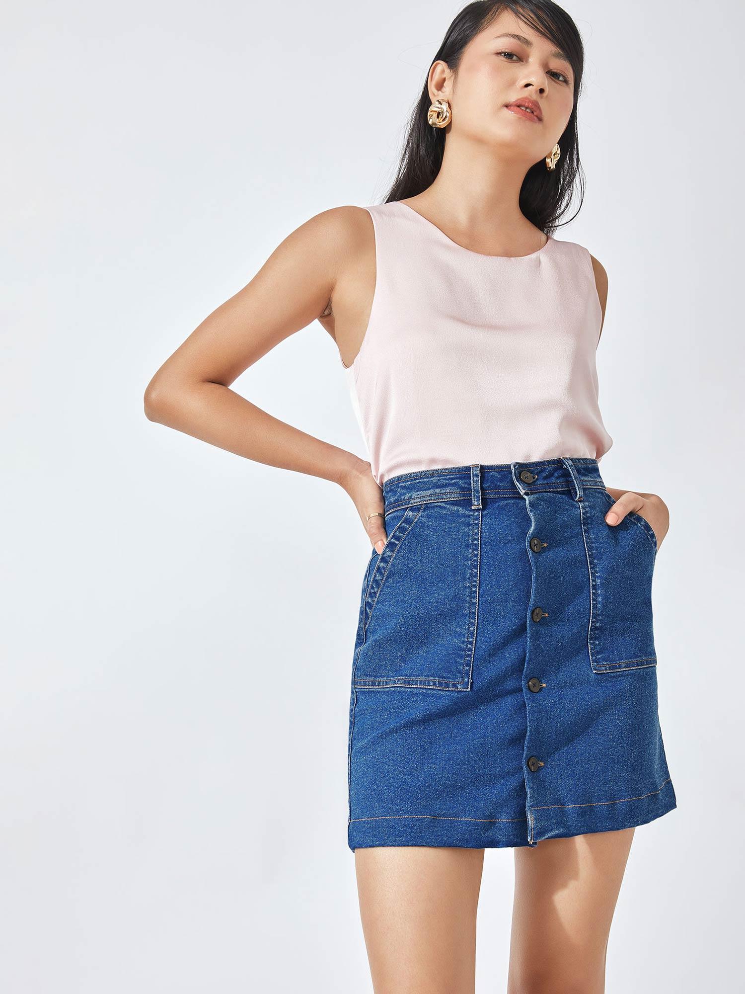 denim blue high waist mini skirt