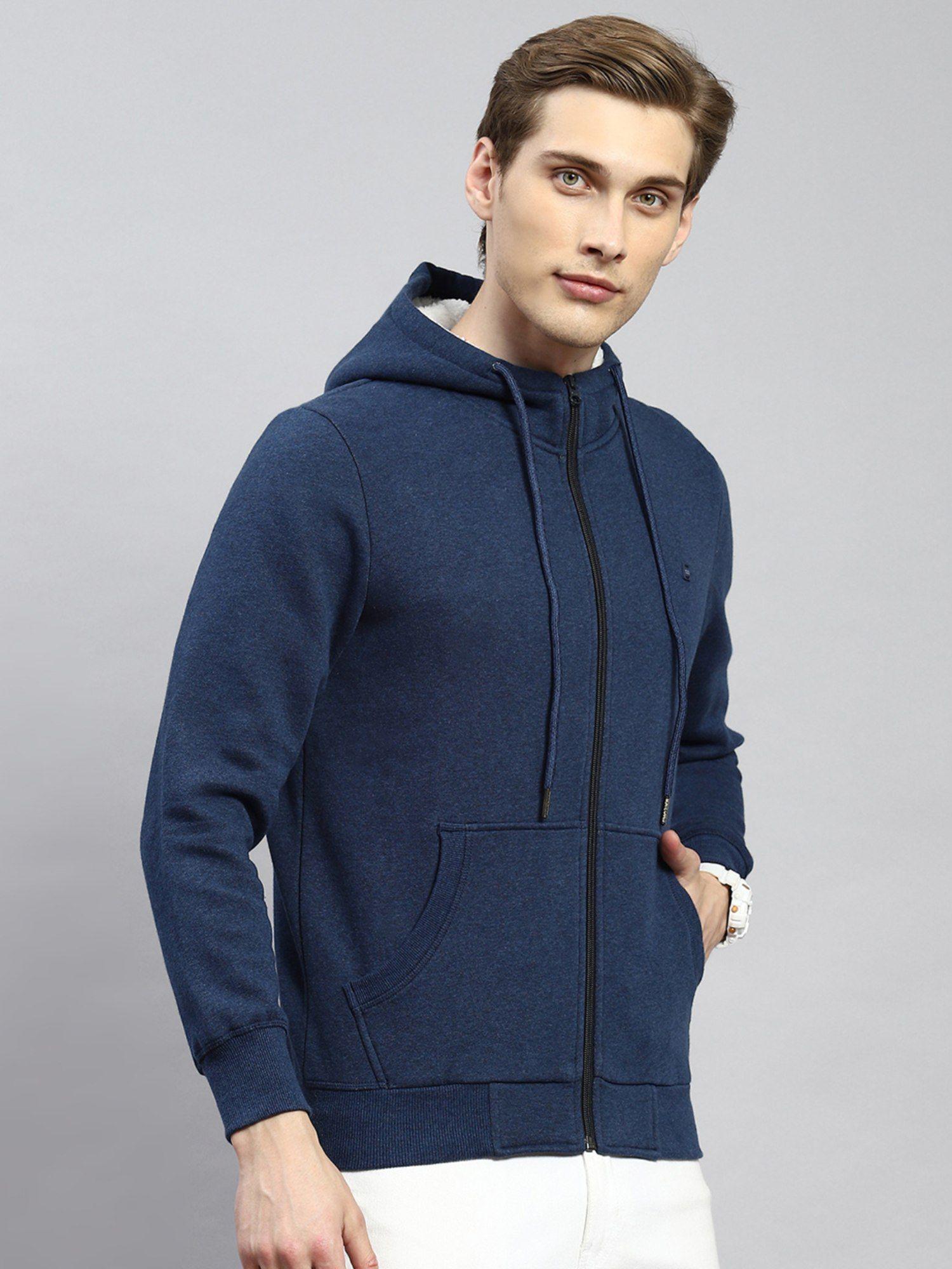 denim blue solid hood sweatshirt