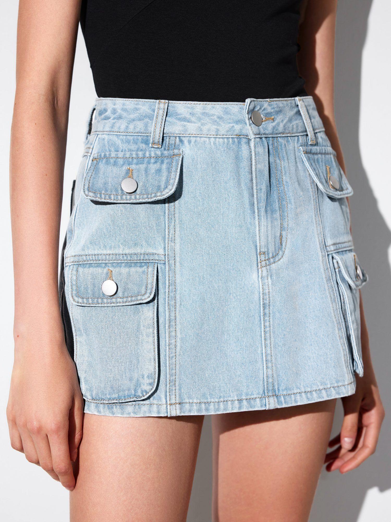 denim cargo high waist mini skirt