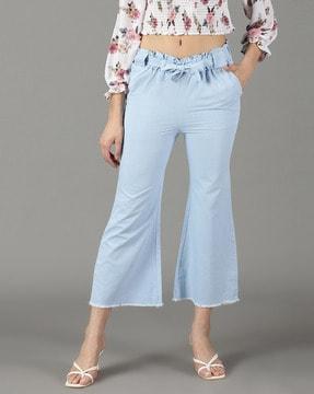 denim culottes with waist tie-up