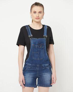 denim dungaree playsuit with side pockets