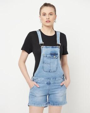 denim dungaree playsuit with side pockets