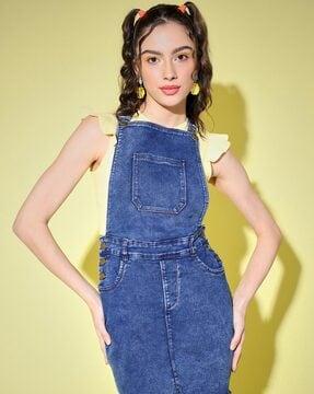 denim dungaree with raw hems