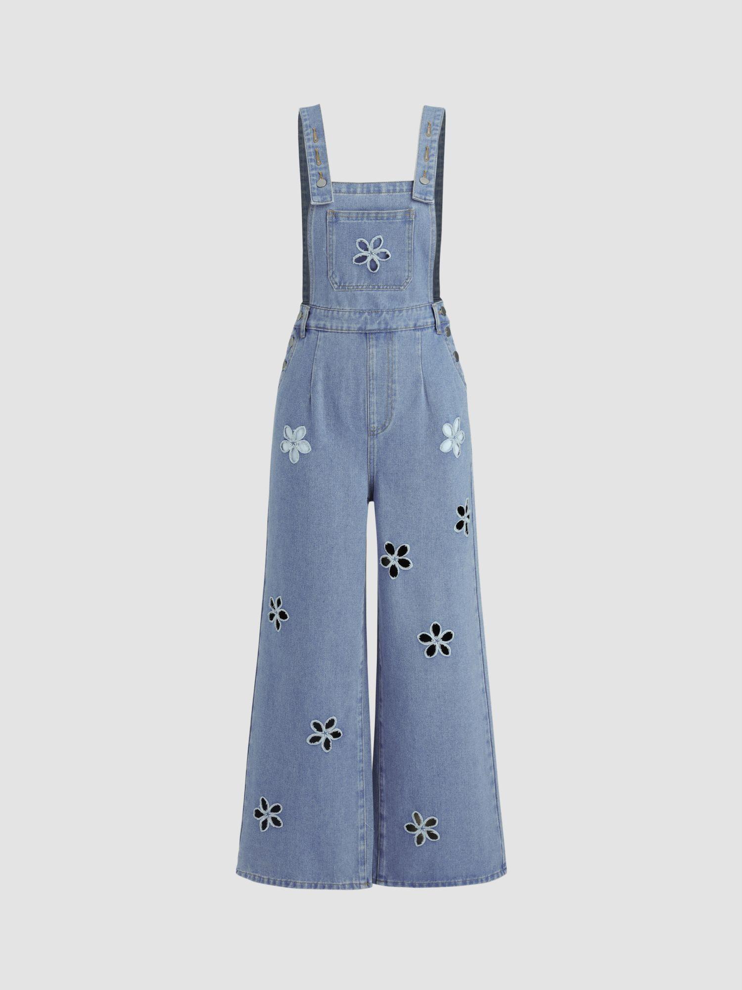 denim floral embroidery jumpsuit