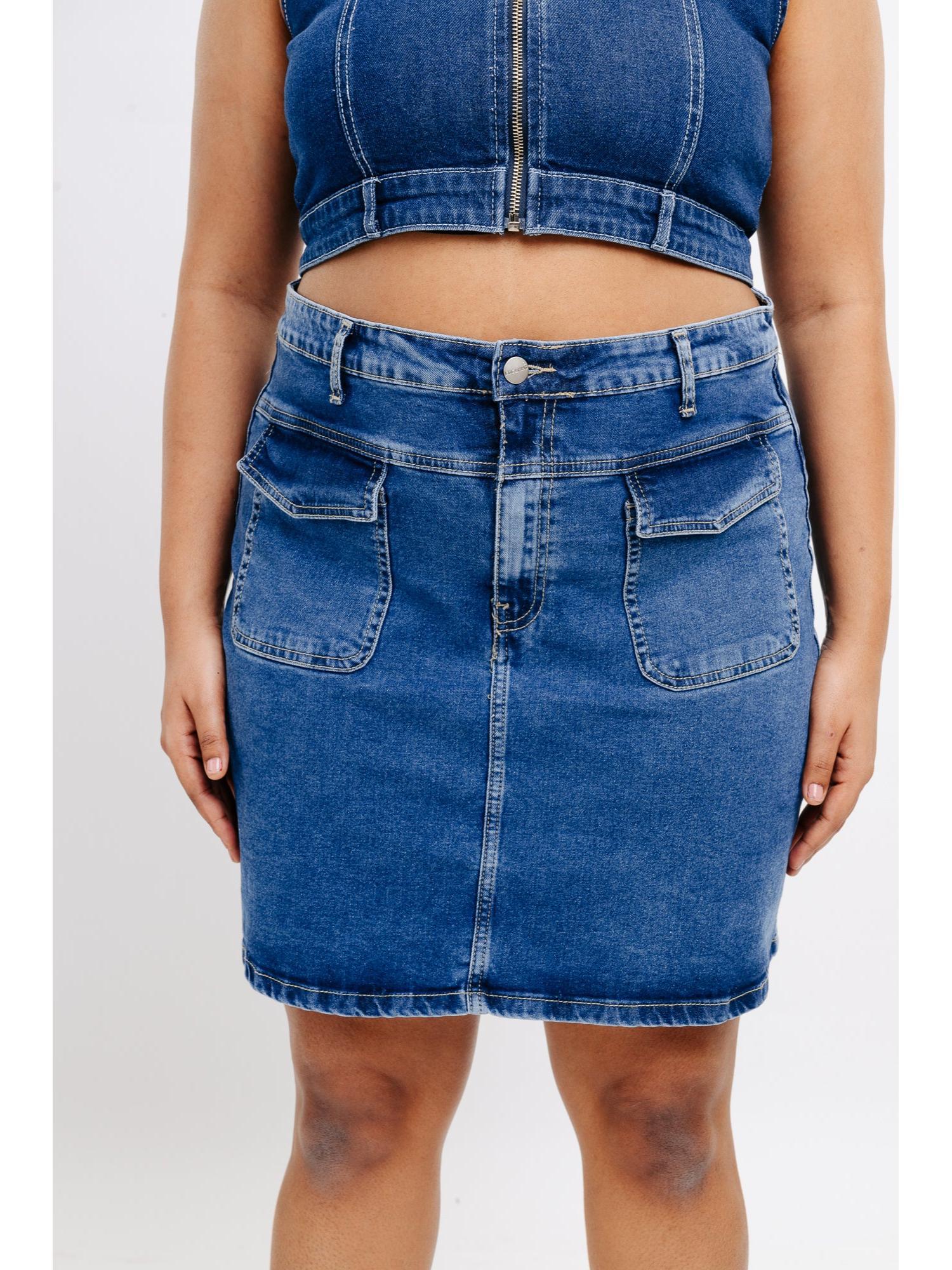 denim front pocket short skirt