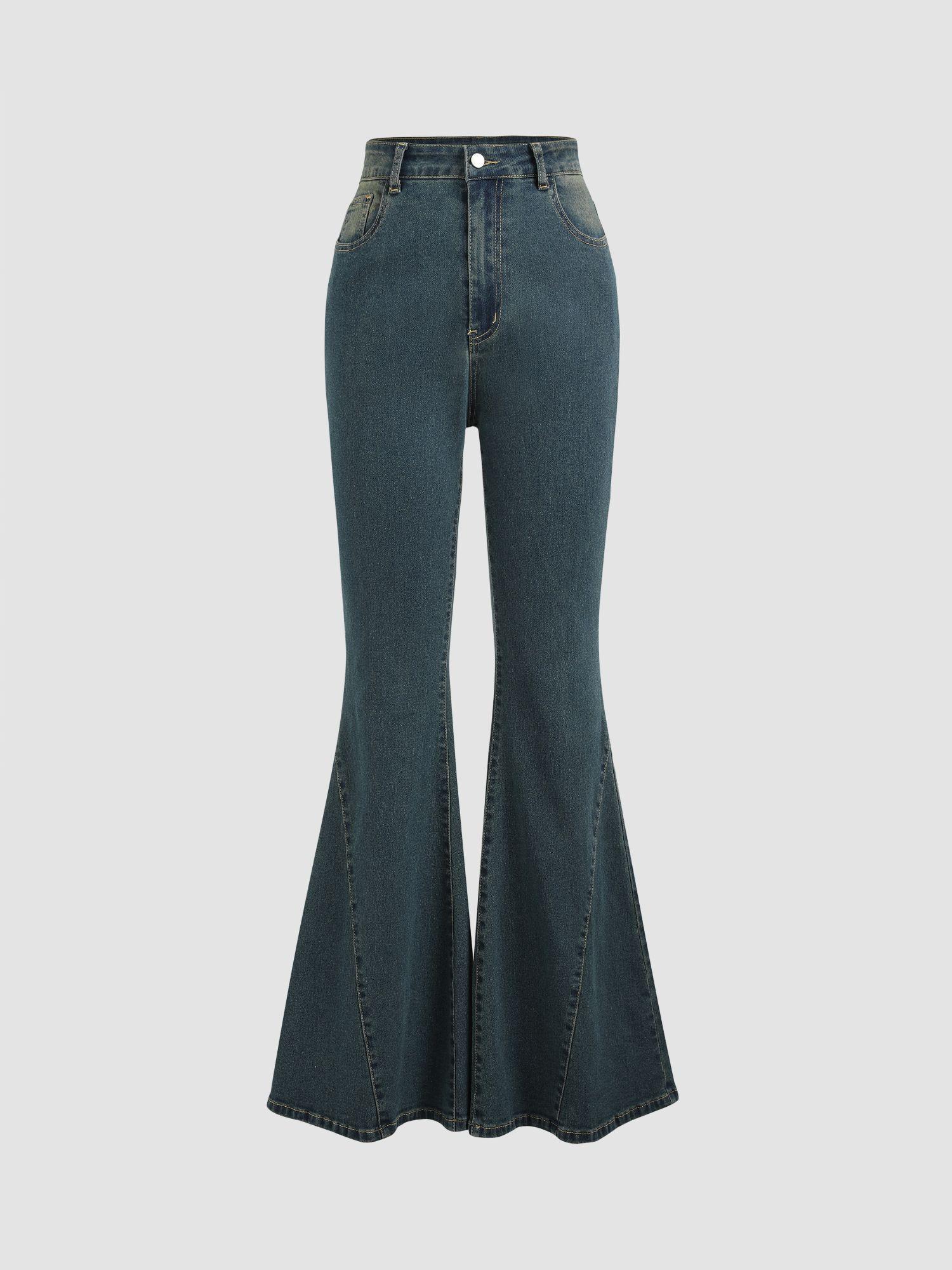 denim high waist button flared jeans