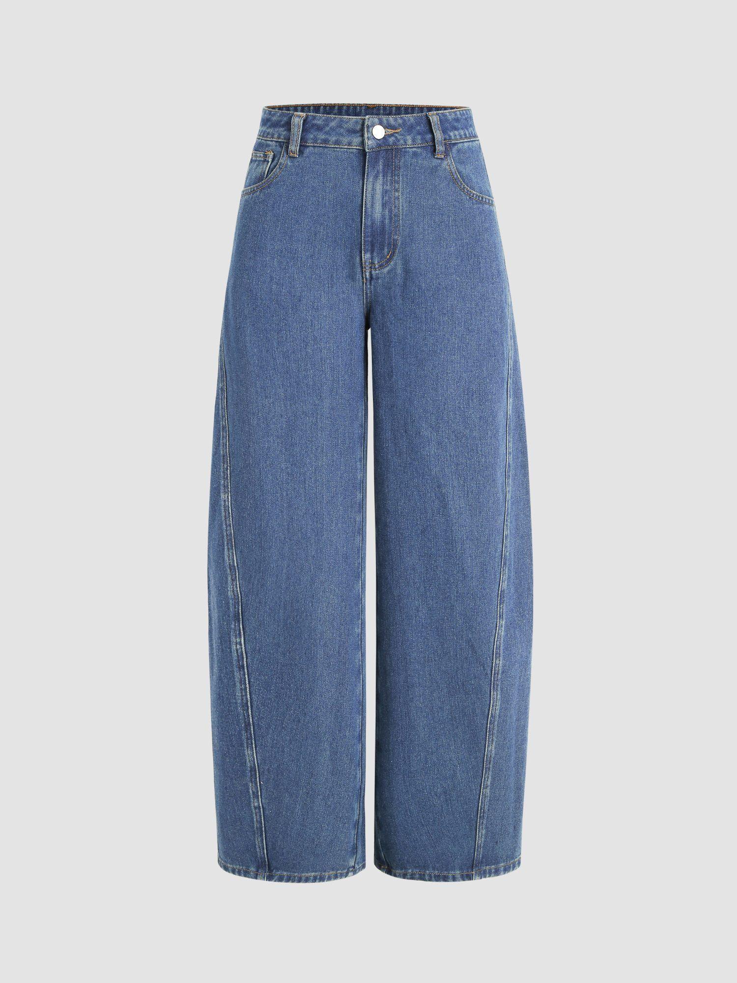 denim high waist pocket barrel wide leg jeans