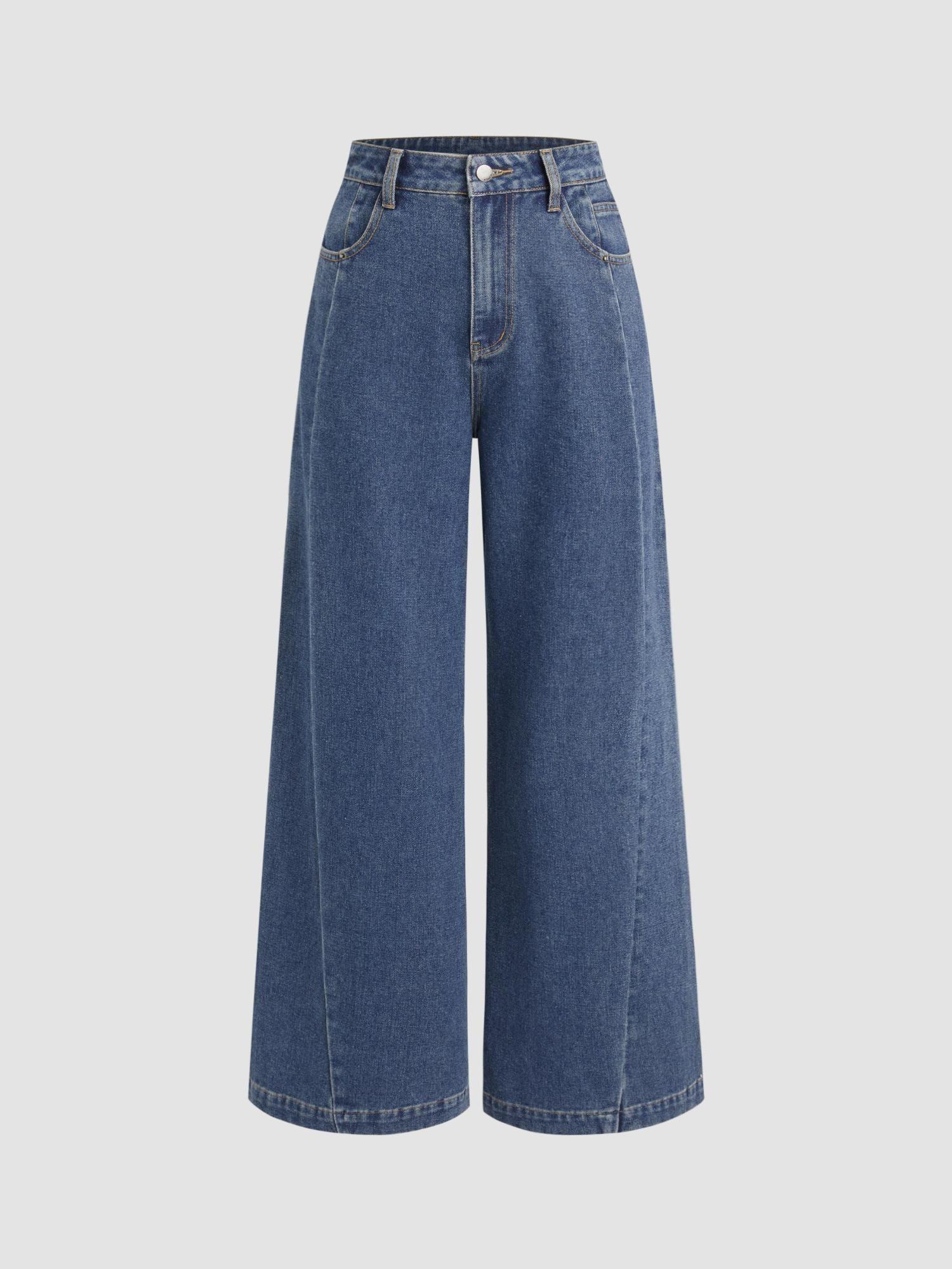 denim high waist solid wide leg jeans