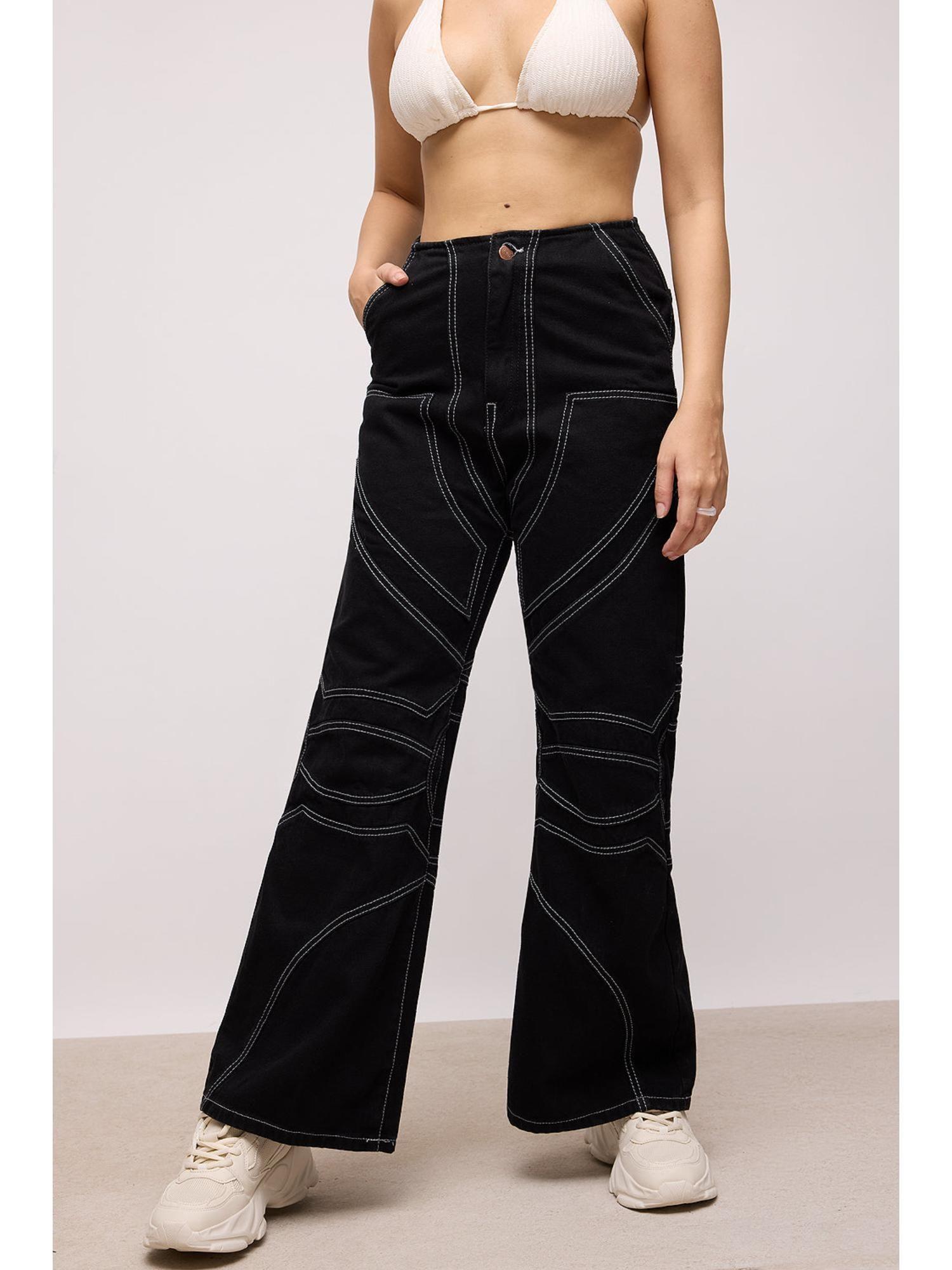 denim illusion black wide pants