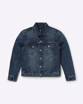 denim jacket with buttoned flap pockets