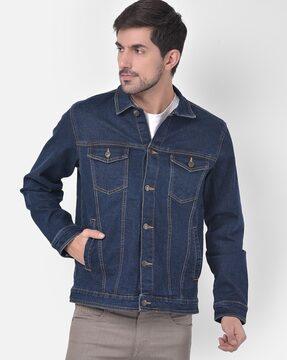 denim jacket with buttoned flap pockets