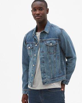 denim jacket with buttoned flap pockets