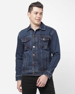 denim jacket with flap pockets