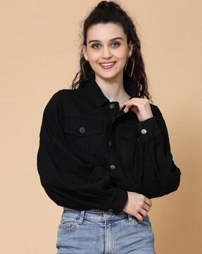 denim jacket with flap pockets