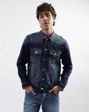 denim jacket with flap pockets