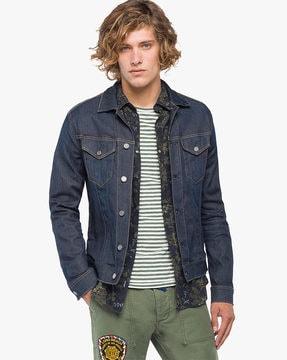 denim jacket with flap pockets