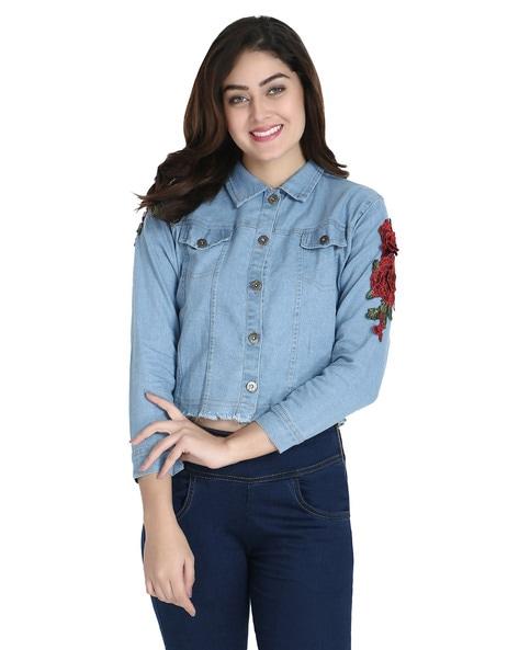 denim jacket with floral applique