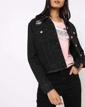 denim jacket with frayed hemline