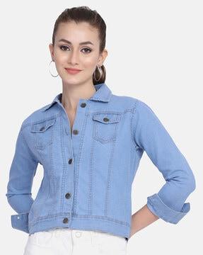 denim jacket with front-button closure