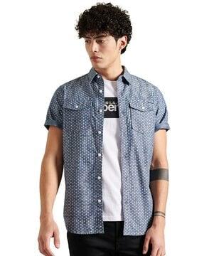 denim loom shirt with flap pockets