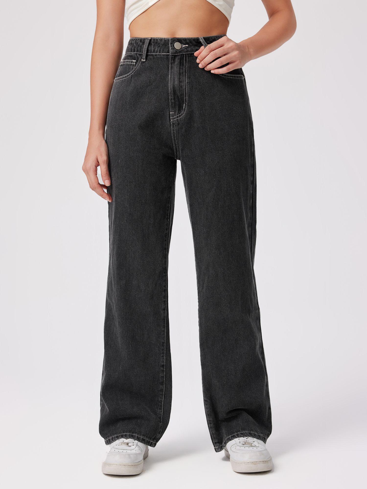 denim mid waist straight leg jeans