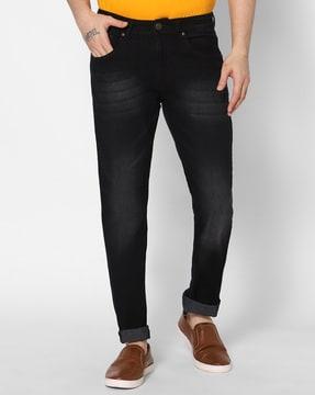 denim mid-wash slim fit jeans