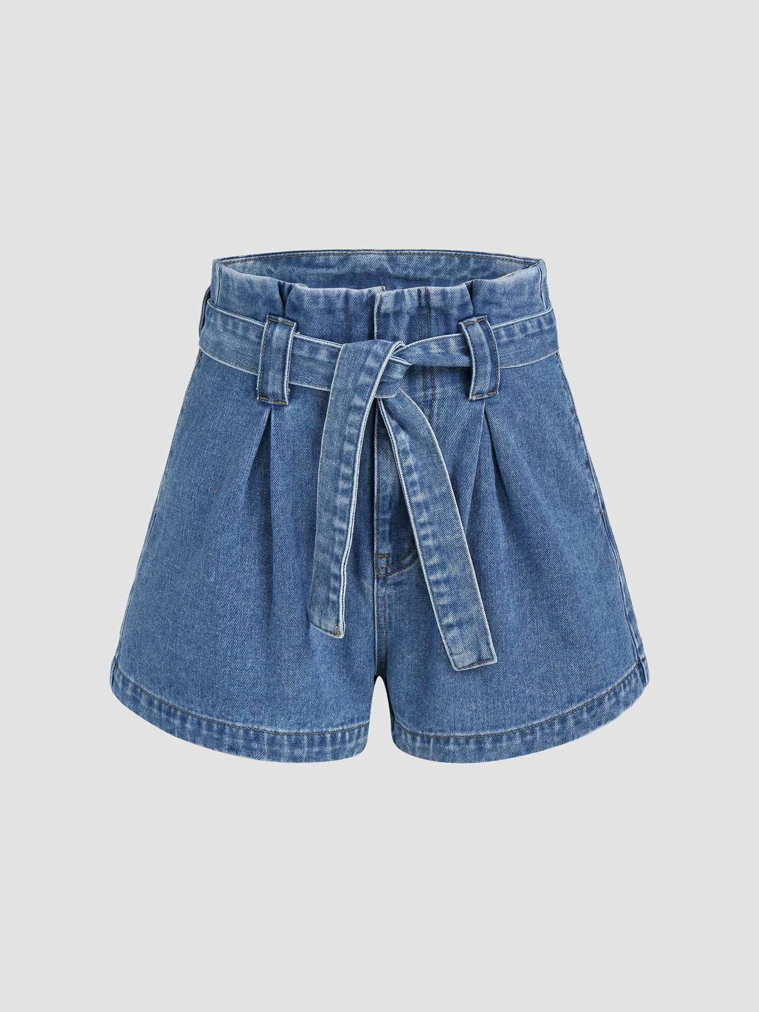 denim mini shorts with belt (set of 2)